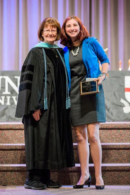 Teresa West, university professor of psychology and department chair, poses with Rachel Ewing, winner of the Dr. Bill Bouchillon Psychology Excellence Award. - Photo by Kristi McMurry Woody