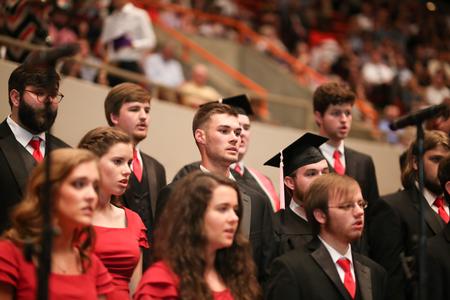Members of the Union University Singers perform the <em>Pilgrim's Hymn</em> during spring commencement.  - Photo by Kristi McMurry Woody