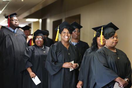 Social work graduates prepare for the processional at Union's July 29 commencement ceremony. - Photo by Kristi McMurry Woody