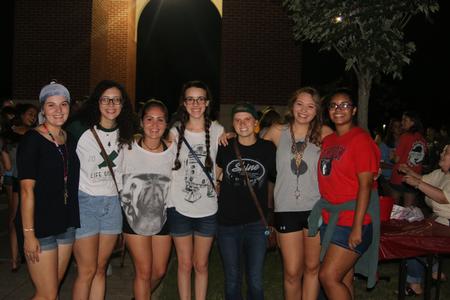 Group of students pose at the Howdy Party.
 - Photo by Hannah Heckart