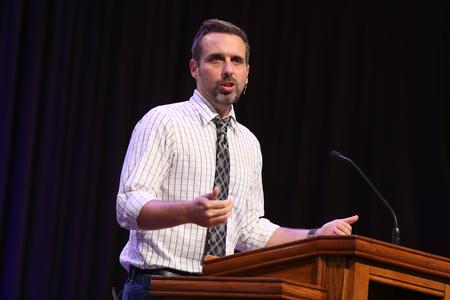 Justin Perry, pastor of Covenant Life Church in Tampa, speaks in chapel during Global Focus month. - Photo by Kristi McMurry Woody