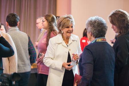 Kay Arthur, international Bible teacher, talks with chapel guests before speaking. - Photo by Kristi McMurry Woody
