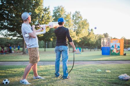Engineering students test their t-shirt gun projects during Union Night. - Photo by Kristi McMurry Woody