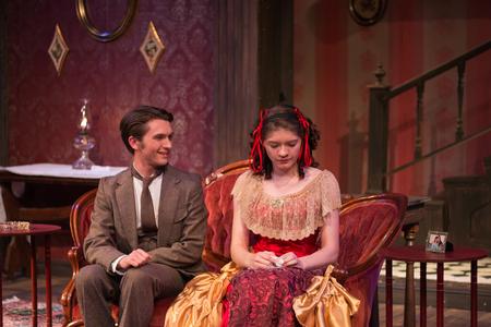 Ian Malone, English major, and Nicole Snover, theatre major, play Morris and Catherine in Union's production of "The Heiress."
 - Photo by Gretchen Foels
