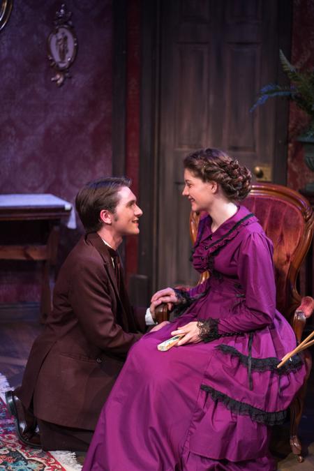 Ian Malone, English major, and Nicole Snover, theatre major, play Morris and Catherine in Union's production of "The Heiress."
 - Photo by Gretchen Foels