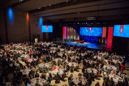 Guests of the 20th annual Scholarship Banquet enjoy dinner while the jazz band plays. - Photo by Kristi McMurry Woody