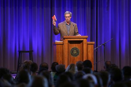 Robert Morgan, author of "The Red Sea Rules," speaks in chapel. - Photo by Kristi McMurry Woody
