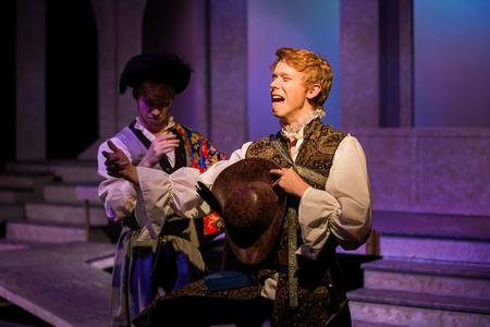 Jacob Beals and Sam Edgren, theatre majors, perform in the Union Players' production of Rosencrantz and Guildenstern are Dead. - Photo by Kristi McMurry Woody