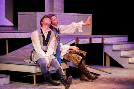 Jacob Beals and Sam Edgren, theatre majors, perform in the Union Players' production of Rosencrantz and Guildenstern are Dead. - Photo by Kristi McMurry Woody