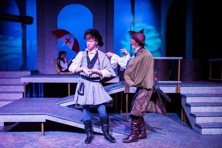 Jacob Beals and Sam Edgren, theatre majors, perform in the Union Players' production of Rosencrantz and Guildenstern are Dead. - Photo by Kristi McMurry Woody