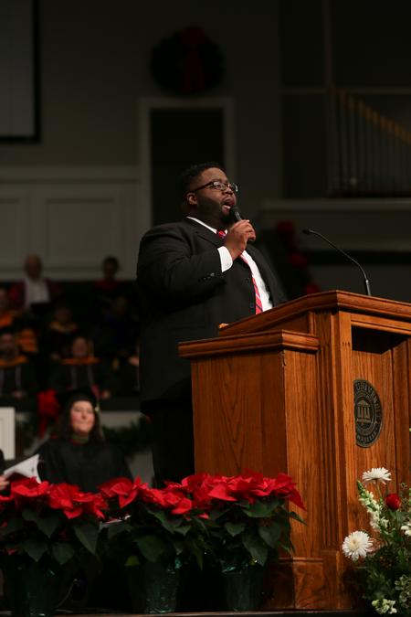 Cameron Smith, music major, performs "Give Me Jesus" at fall graduation. - Photo by Kristi McMurry Woody