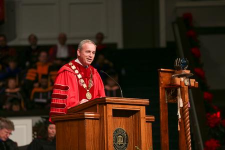 Dub Oliver, president of the university, delivers the commencement address during fall graduation. - Photo by Kristi McMurry Woody