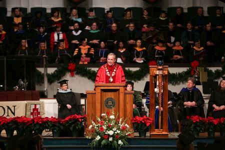 Dub Oliver, president of the university, delivers the commencement address during fall graduation.  - Photo by Kristi McMurry Woody