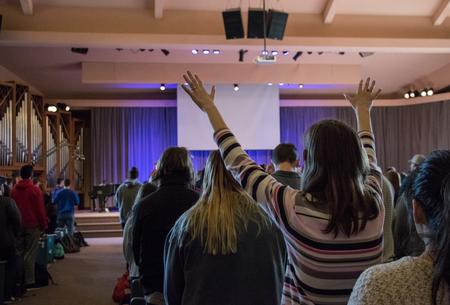 Students and teachers participate in student-led worship at chapel.  - Photo by Janelle Vest