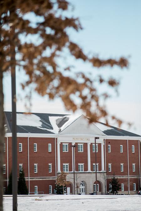 Providence Hall on a snowy, winter day. - Photo by Kristi McMurry Woody