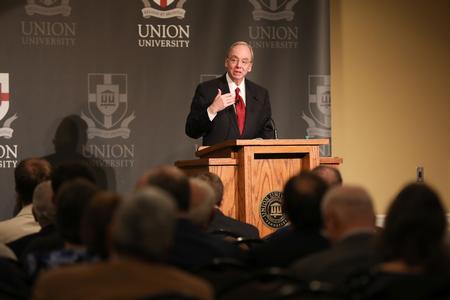 David S. Dockery lectures in the Grant Events Center during the second annual Dockery Lectures.  - Photo by Kristi McMurry Woody
