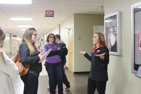 Hannah Daniel, student ambassador, leads prospective students through the PAC during a Day at the U campus tour.  - Photo by Hannah Heckart