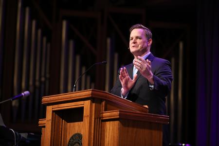 Steven Smith, pastor of Immanuel Baptist Church in Little Rock, Arkansas, speaks in chapel. - Photo by Kristi McMurry Woody