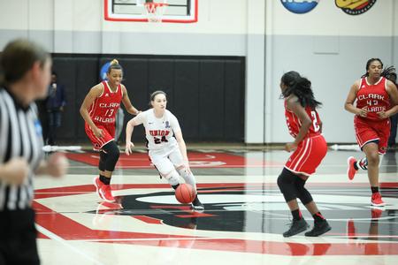 Emily Beard drives down the court during a game against Clark Atlanta University. - Photo by Kristi McMurry Woody