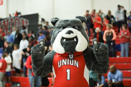 Buster the Bulldog celebrates after the Lady Bulldogs advance to the Sweet Sixteen in the NCAA DII tournament. - Photo by Kristi McMurry Woody