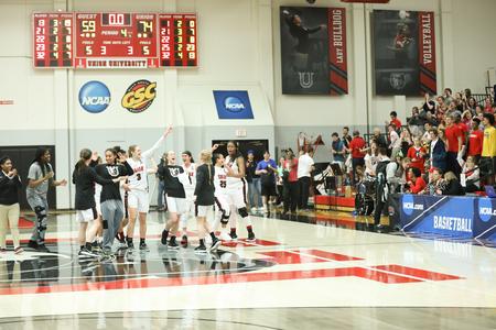 The Lady Bulldogs thank the student section for cheering them on during their tournament game against Embry-Riddle University. - Photo by Kristi McMurry Woody
