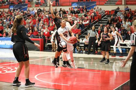 Chelsey Shumpert goes up for a shot during the Sweet Sixteen game against Valdosta State. - Photo by Kristi McMurry Woody