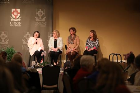 Stephanie Edge, associate professor of computer science, leads a panel with Kelly King of Lifeway Christian Resources. - Photo by Kristi McMurry Woody