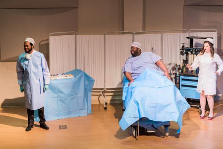 Richard Kidd and Cameron Smith, music majors, and Kaylen Williams, music education major, perform in Gallantry: A Soap Opera. - Photo by Kristi McMurry Woody