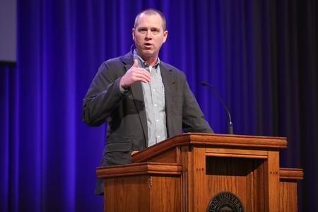 Josh Stone, pastor of Mount Pleasant Baptist Church in 
Bradford, Tennessee, speaks in chapel.

 - Photo by Kristi McMurry Woody