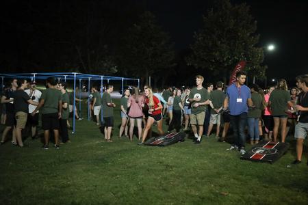 New students enjoy some games and ice cream during a Welcome Week gathering sponsored by University Ministries. - Photo by Kristi McMurry Woody
