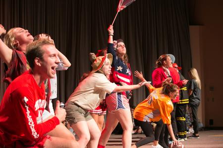 Welcome Week leaders perform in the Welcome Week Show for new students.  - Photo by Hannah Heckart