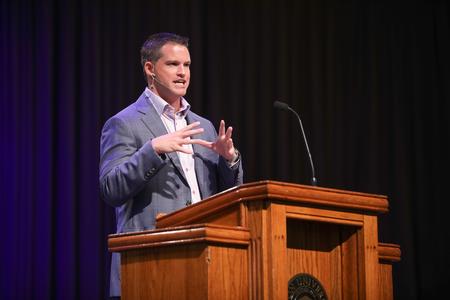 Paul Akin from the International Mission Board speaks in chapel on Psalm 67. - Photo by Kristi McMurry Woody
