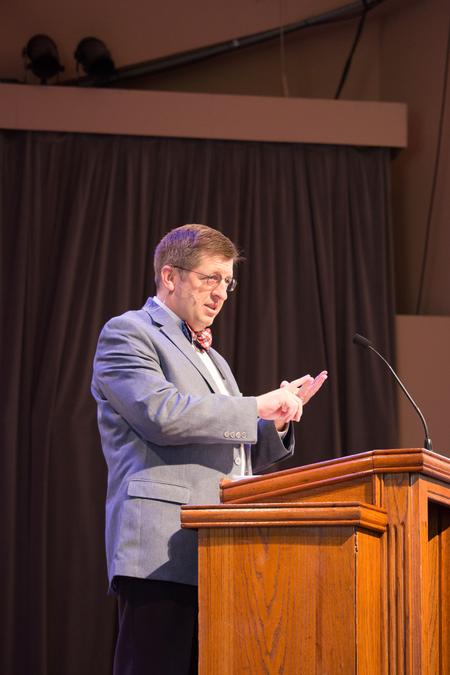 Ray Van Neste, dean of the school of theology and missions, speaks in chapel on Psalm 2. - Photo by Hannah Heckart