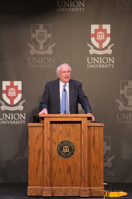 Harold See, former Justice of the Alabama Supreme Court and Professor of Law at Belmont University, speaks during the Department of Political Science's Constitution Day Lecture.  - Photo by Lynn Tucker
