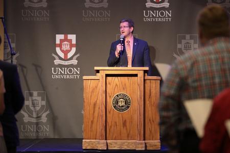 John Kinchen, professor of music and department chair, leads a song during Psalmfest. - Photo by Kristi McMurry Woody