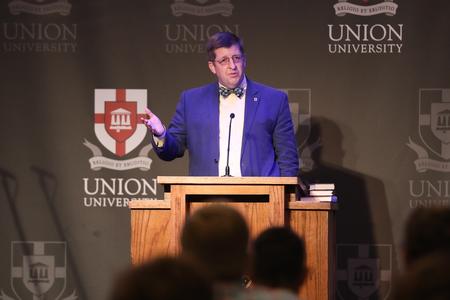 Ray Van Neste, dean of the school of theology and missions, speaks during Psalmfest, hosted by the Ryan Center for Biblical Studies and the Department of Music. - Photo by Kristi McMurry Woody