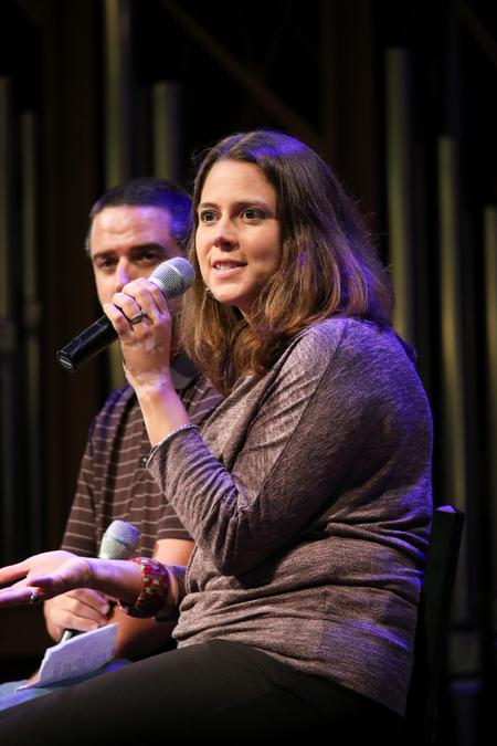Rachel Hollie from the IMB answers questions with her husband Jeremy during chapel. - Photo by Hannah Heckart