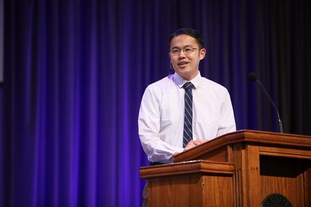 Kevin Chen, associate professor of Biblical studies, speaks in chapel on Psalm 110. - Photo by Kristi McMurry Woody