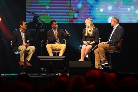 The student panel talks with Dub Oliver, president of the university, during the annual Scholarship Banquet. - Photo by Kristi McMurry Woody