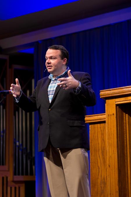 Josh Clarke, president of Doulos Partners in Birmingham, AL, speaks in a chapel service. - Photo by Nikki Grim