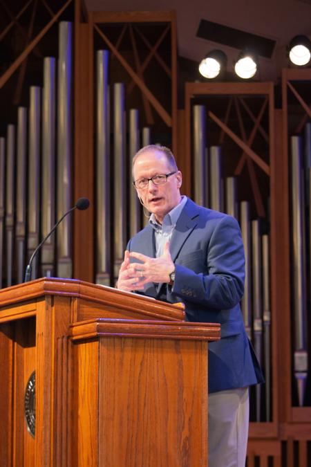 Chuck Lawless speaks in chapel as part of Faith in Practice week.  - Photo by Hannah Heckart