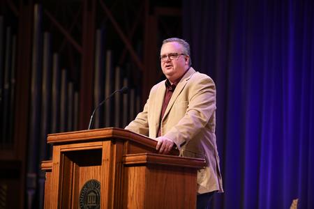 Russ Quinn, pastor of Enon Baptist Church in Alabama, speaks in chapel on Psalm 42. - Photo by Kristi McMurry Woody