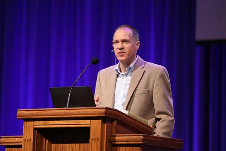 Greg Strand, executive director of theology and credentialing at Evangelical Free Church of America in Minnesota, speaks in chapel. - Photo by Kristi McMurry Woody