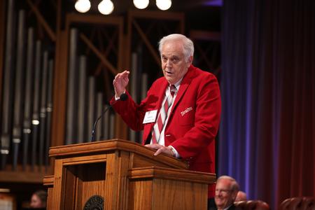 Daniel Rudesill ('69) is one of 5 speakers from the Class of 1969 during Homecoming Chapel. - Photo by Kristi McMurry Woody