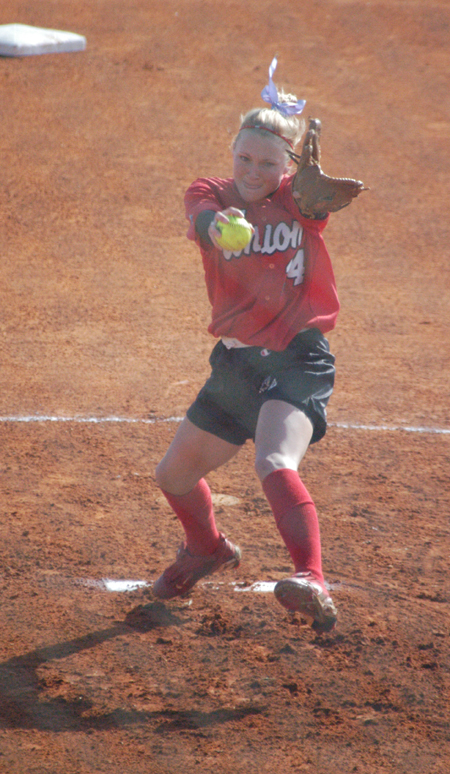 Mary Kosco pitching during her win versus Lindsey Wilson College. - Photo by Steven Aldridge