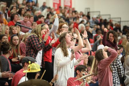 Students cheer for the bulldogs during the Homecoming exhibition game. - Photo by Kristi McMurry Woody