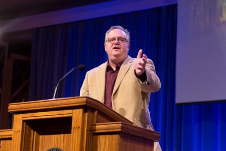 Russ Quinn, pastor at Enon Baptist Church in Morris, Alabama speaks during a chapel service. - Photo by Nikki Grim