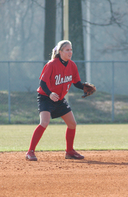 Amy Chatham, Union's starter at second base, gets in defensive position during a Union win over Lindsey Wilson. - Photo by Steven Aldridge