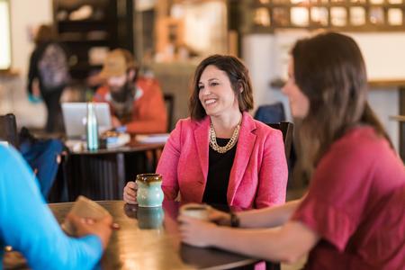 Teresa Tritt, director for educator preparation, talks with students in Barefoots Joe. - Photo by Kristi McMurry Woody