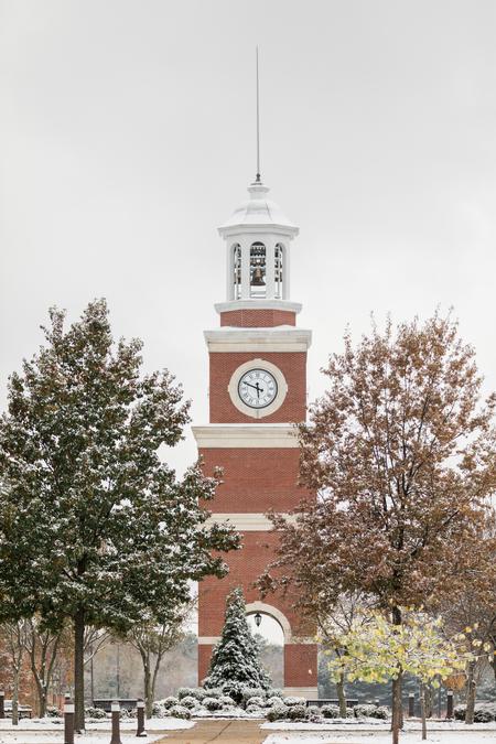 Miller Tower on a snowy fall day. - Photo by Kristi McMurry Woody
